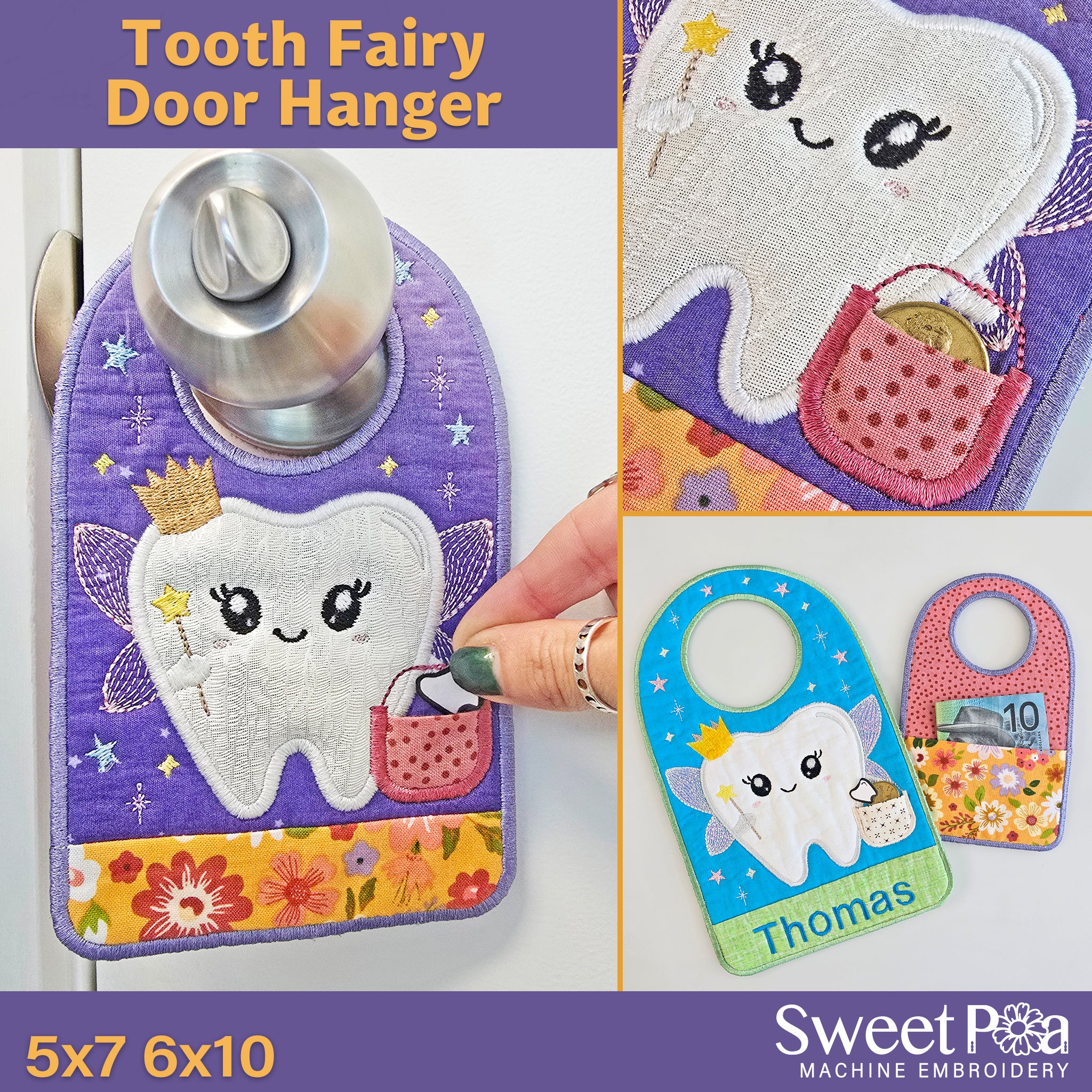 Tooth Fairy Door Hanger In the hoop machine embroidery designs