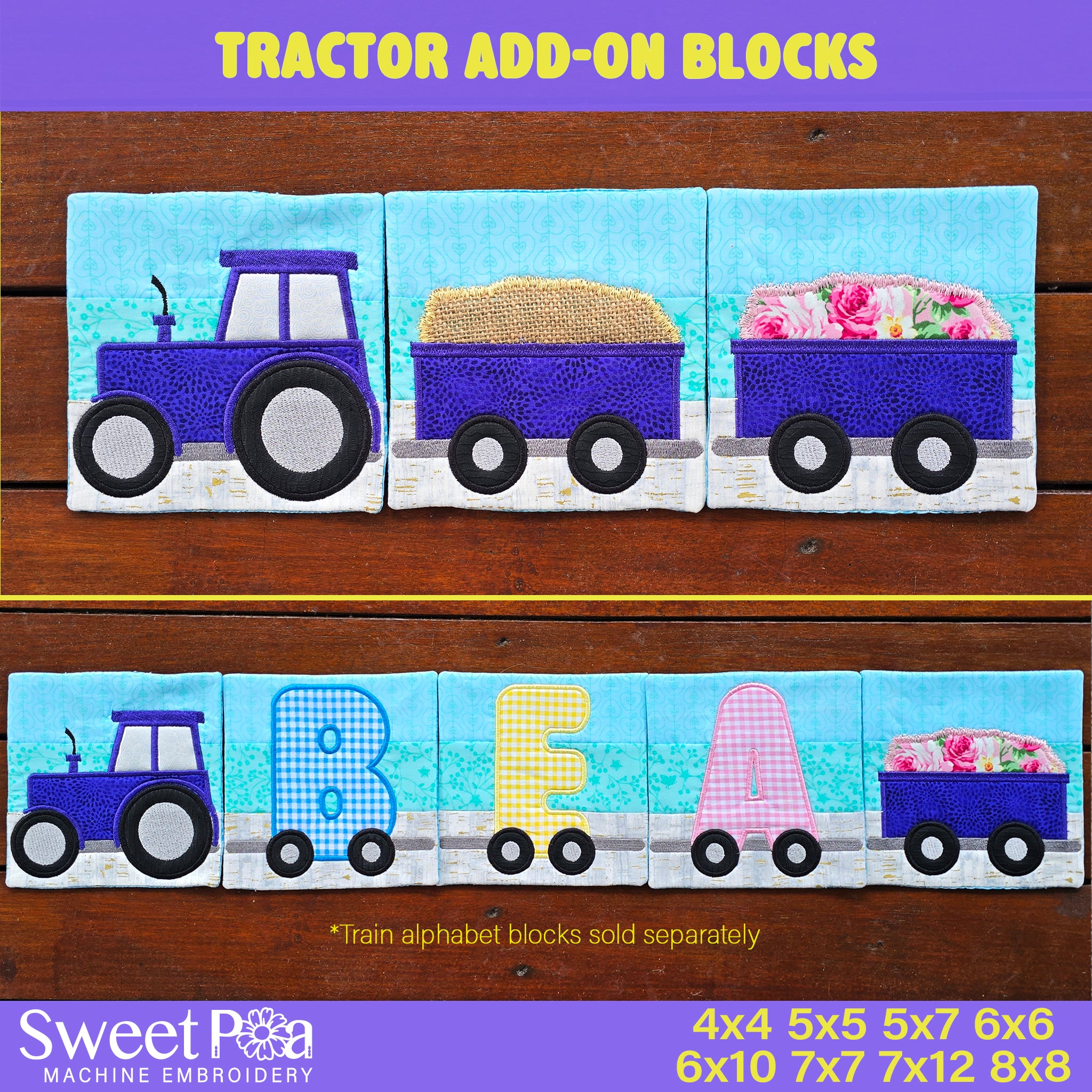 Tractor Add-On Blocks In the hoop machine embroidery designs