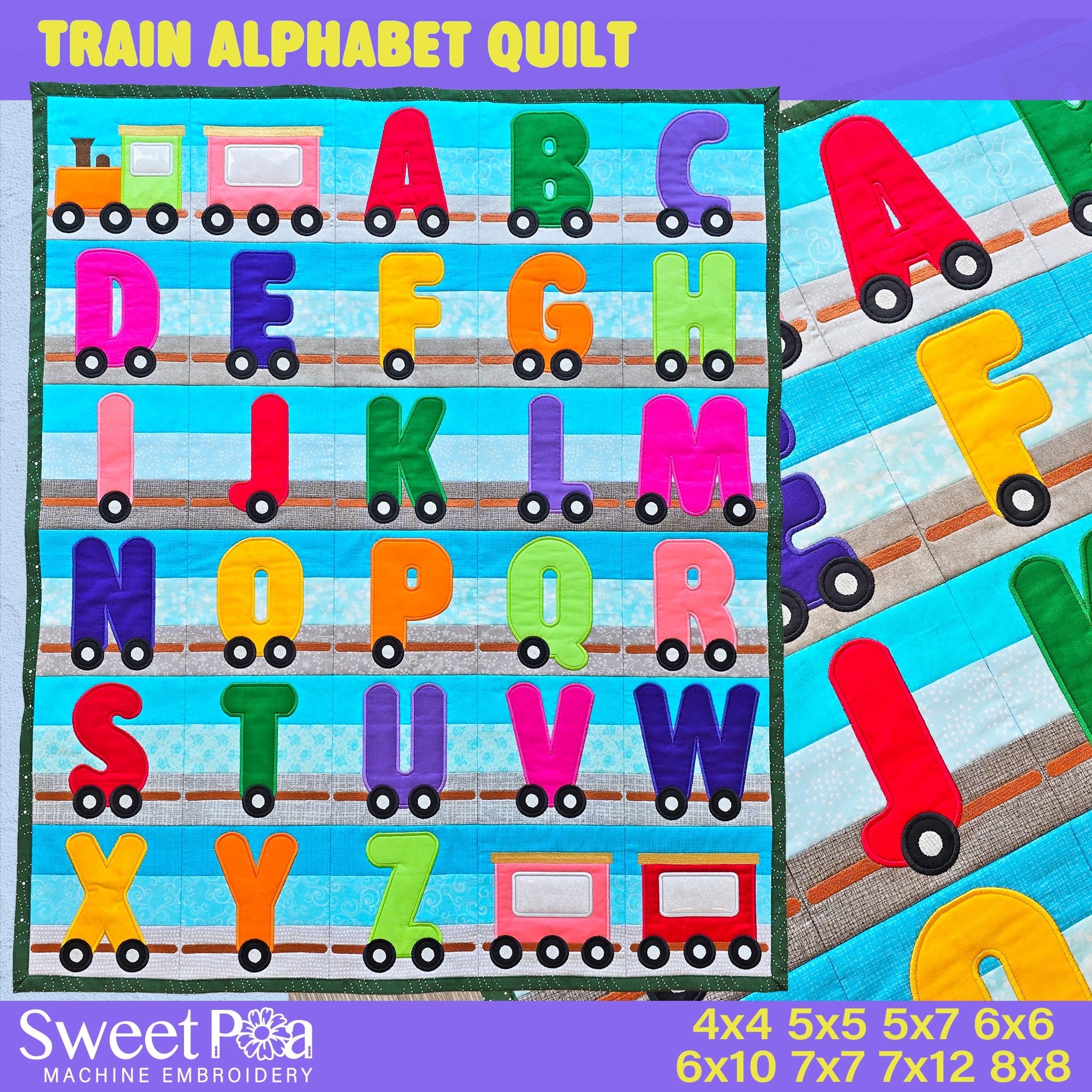 Train Alphabet Blocks & Quilt 4x4 5x5 7x7 6x6 6x10 7x7 7x12 8x8 In the hoop machine embroidery designs