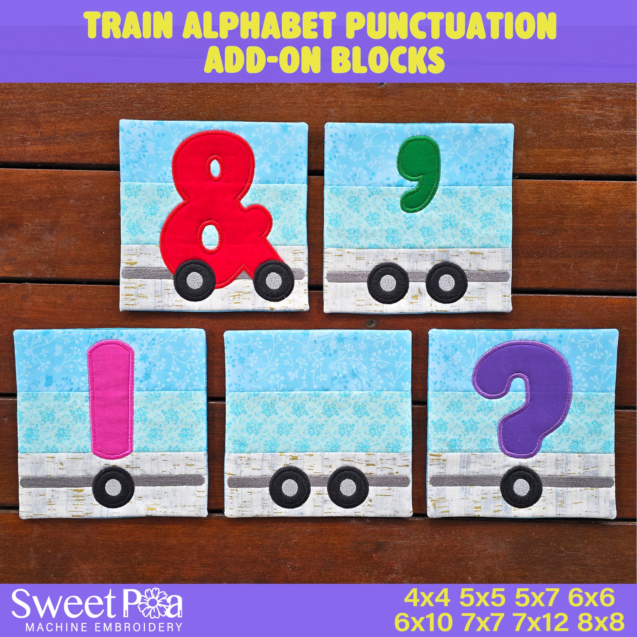 Train Alphabet Punctuation Add-On Blocks In the hoop machine embroidery designs