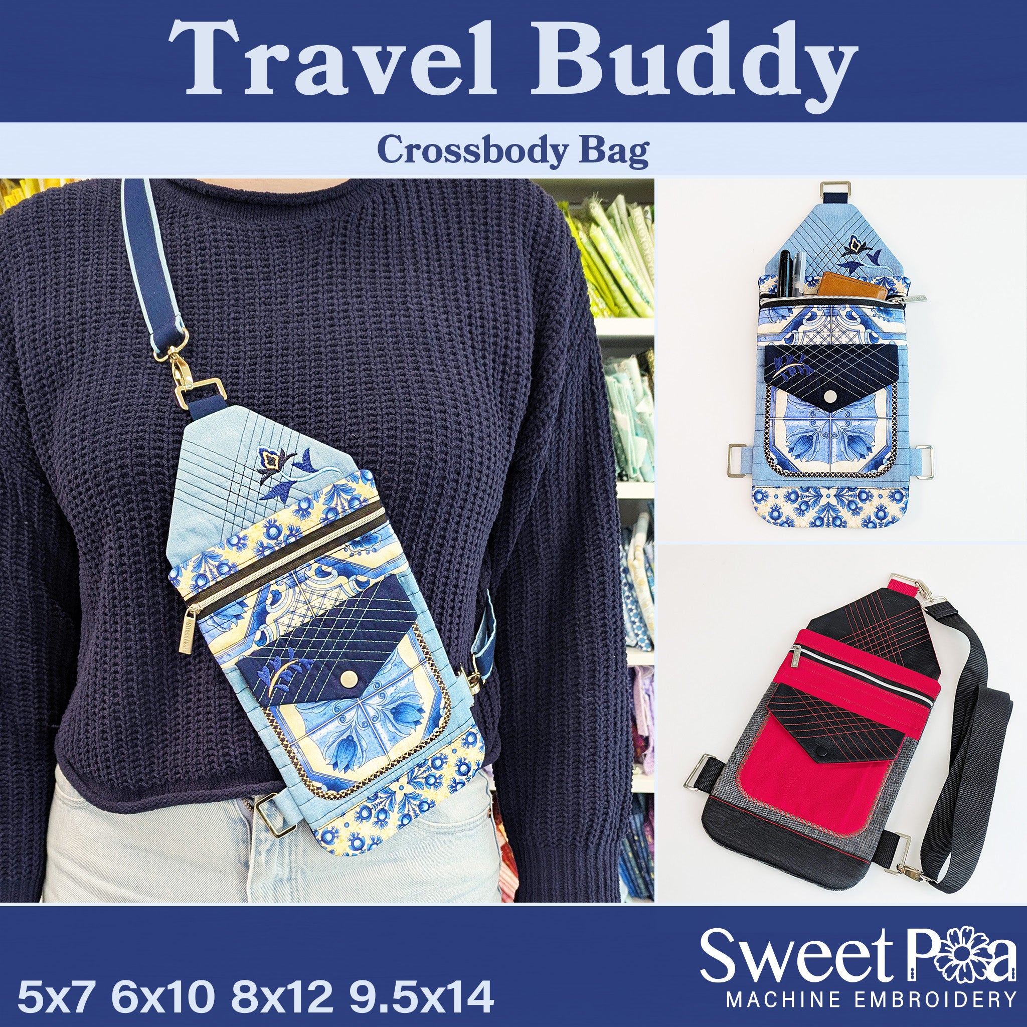 Travel Buddy Crossbody Bag In the hoop machine embroidery designs
