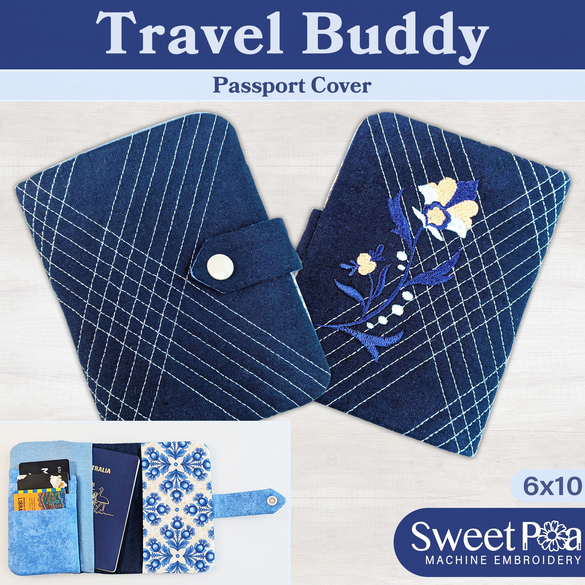 Travel Buddy Passport Cover In the hoop machine embroidery designs