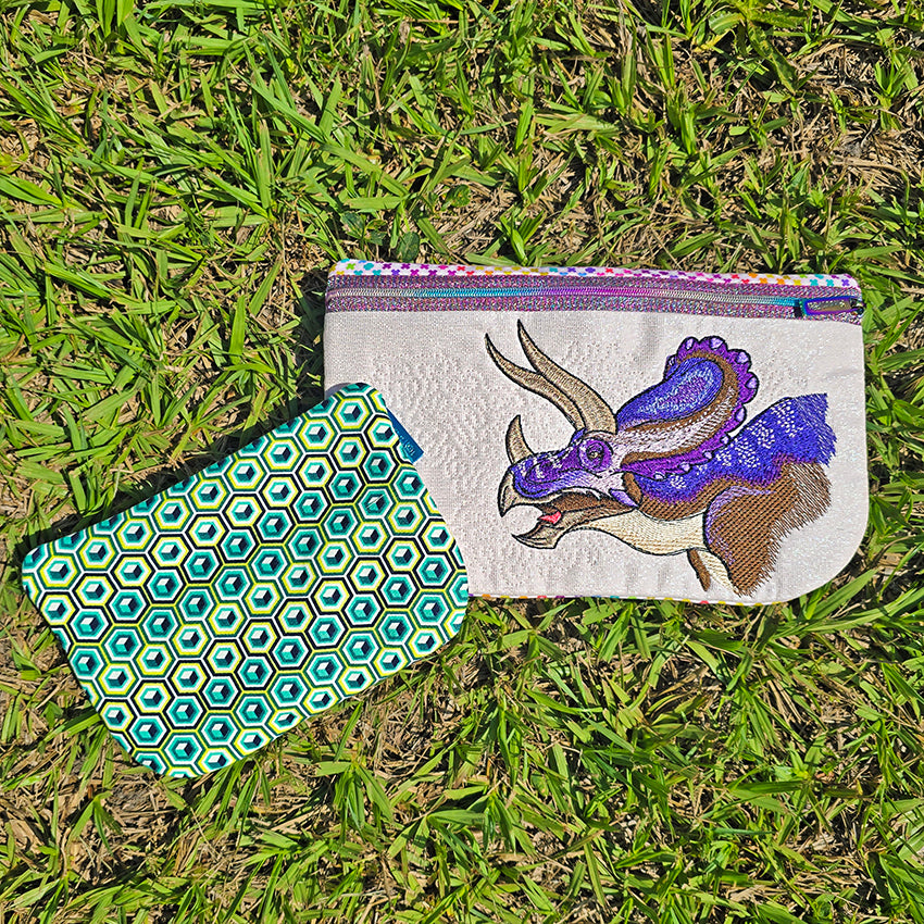 back of triceratops case on grass