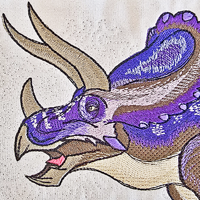 close up of purple triceratops