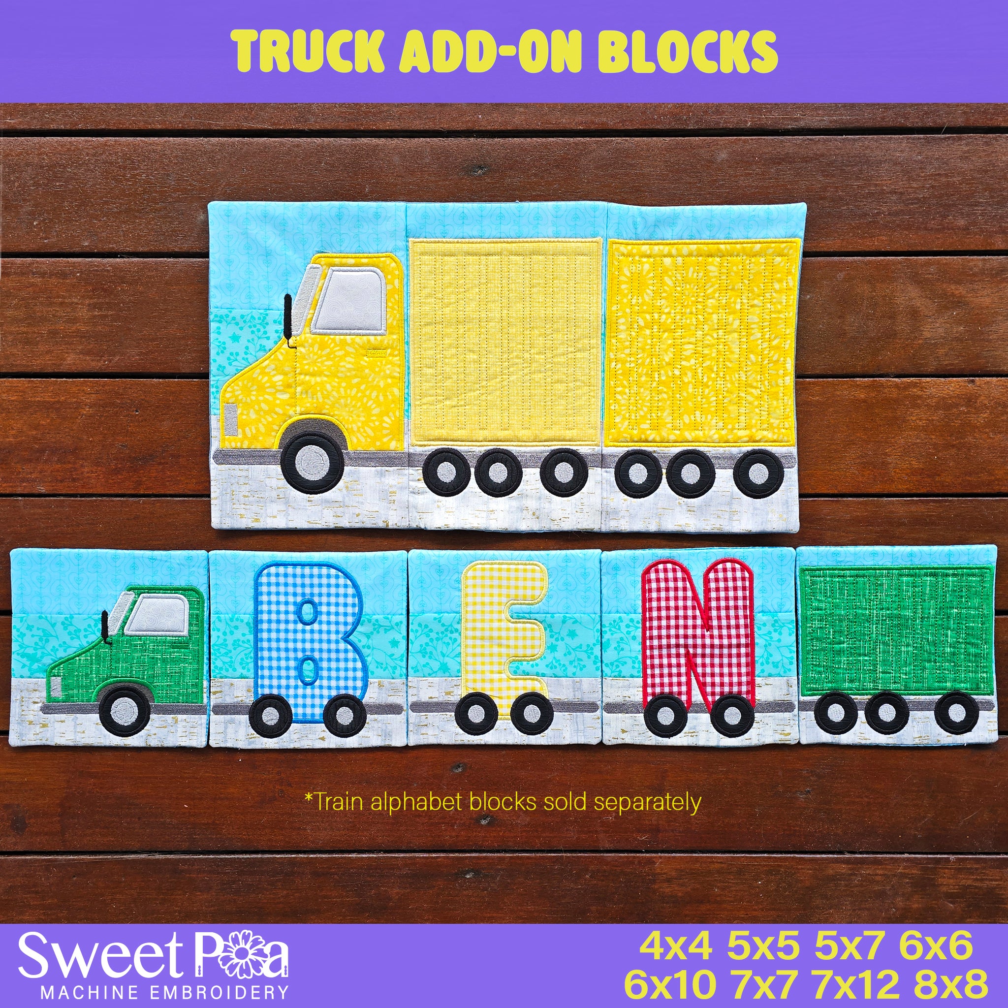 Truck Add-On Blocks In the hoop machine embroidery designs