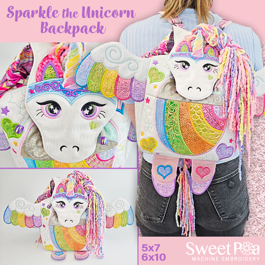 Sparkle the Unicorn Backpack ITH Design