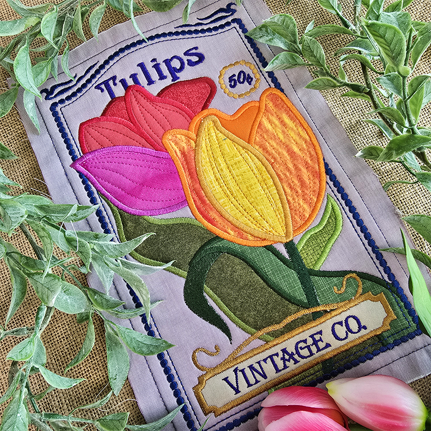 BOW Vintage Spring Quilt - Block 3 In the hoop machine embroidery designs