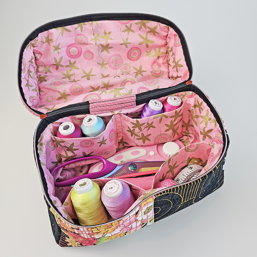 vintage tote bag as embroidery storage