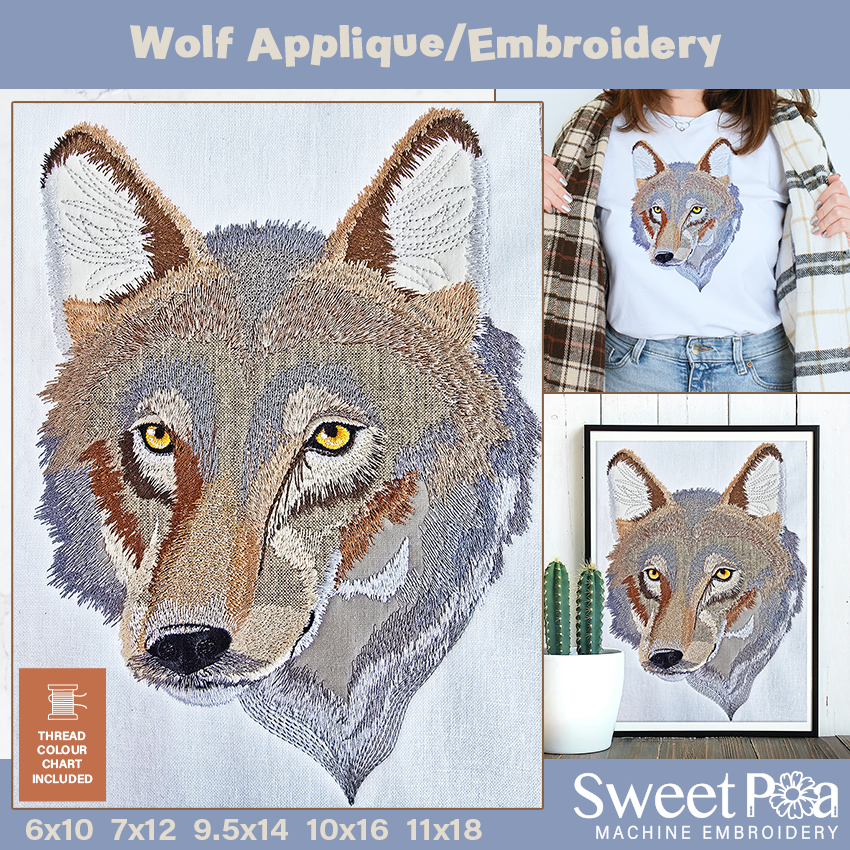 Wolf Embroidery Applique In the hoop machine embroidery designs