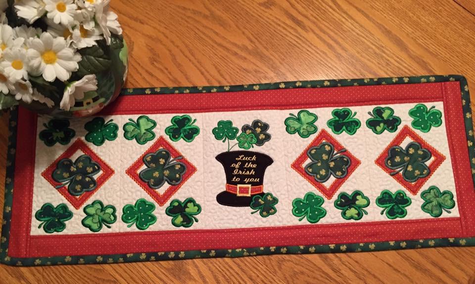 Shamrock Table Runner 5x7 6x10 8x12 - Sweet Pea Australia In the hoop machine embroidery designs. in the hoop project, in the hoop embroidery designs, craft in the hoop project, diy in the hoop project, diy craft in the hoop project, in the hoop embroidery patterns, design in the hoop patterns, embroidery designs for in the hoop embroidery projects, best in the hoop machine embroidery designs perfect for all hoops and embroidery machines