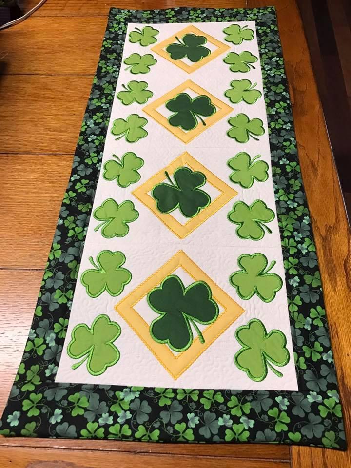 Shamrock Table Runner 5x7 6x10 8x12 - Sweet Pea Australia In the hoop machine embroidery designs. in the hoop project, in the hoop embroidery designs, craft in the hoop project, diy in the hoop project, diy craft in the hoop project, in the hoop embroidery patterns, design in the hoop patterns, embroidery designs for in the hoop embroidery projects, best in the hoop machine embroidery designs perfect for all hoops and embroidery machines