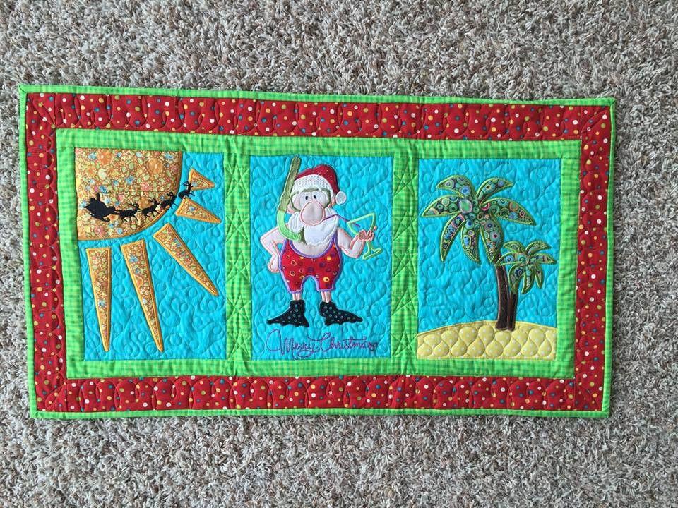 Summer Santa Table Runner 5x7 6x10 8x12 - Sweet Pea Australia In the hoop machine embroidery designs. in the hoop project, in the hoop embroidery designs, craft in the hoop project, diy in the hoop project, diy craft in the hoop project, in the hoop embroidery patterns, design in the hoop patterns, embroidery designs for in the hoop embroidery projects, best in the hoop machine embroidery designs perfect for all hoops and embroidery machines