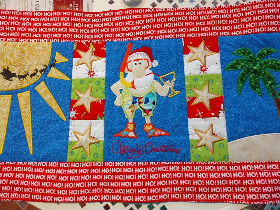 Summer Santa Table Runner 5x7 6x10 8x12 - Sweet Pea Australia In the hoop machine embroidery designs. in the hoop project, in the hoop embroidery designs, craft in the hoop project, diy in the hoop project, diy craft in the hoop project, in the hoop embroidery patterns, design in the hoop patterns, embroidery designs for in the hoop embroidery projects, best in the hoop machine embroidery designs perfect for all hoops and embroidery machines