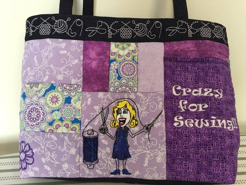 Crazy for sewing tote bag 6x10 - Sweet Pea Australia In the hoop machine embroidery designs. in the hoop project, in the hoop embroidery designs, craft in the hoop project, diy in the hoop project, diy craft in the hoop project, in the hoop embroidery patterns, design in the hoop patterns, embroidery designs for in the hoop embroidery projects, best in the hoop machine embroidery designs perfect for all hoops and embroidery machines