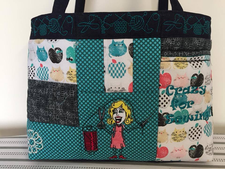 Crazy for sewing tote bag 6x10 - Sweet Pea Australia In the hoop machine embroidery designs. in the hoop project, in the hoop embroidery designs, craft in the hoop project, diy in the hoop project, diy craft in the hoop project, in the hoop embroidery patterns, design in the hoop patterns, embroidery designs for in the hoop embroidery projects, best in the hoop machine embroidery designs perfect for all hoops and embroidery machines