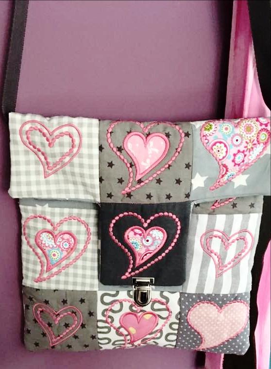 Heart Patchwork Bag 4x4 5x5 - Sweet Pea Australia In the hoop machine embroidery designs. in the hoop project, in the hoop embroidery designs, craft in the hoop project, diy in the hoop project, diy craft in the hoop project, in the hoop embroidery patterns, design in the hoop patterns, embroidery designs for in the hoop embroidery projects, best in the hoop machine embroidery designs perfect for all hoops and embroidery machines
