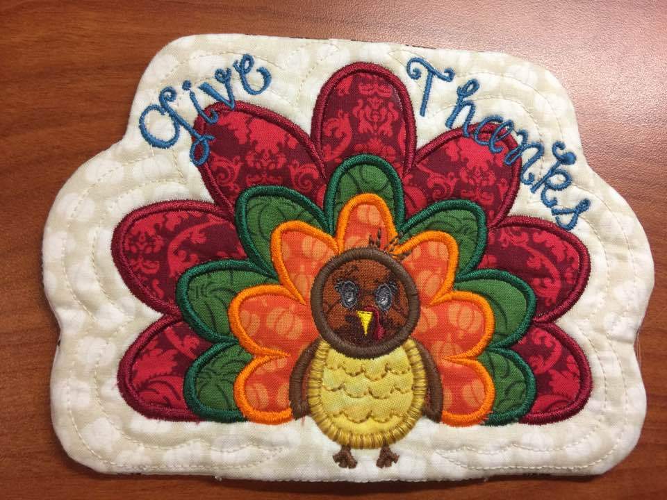 Thanksgiving Turkey Mug Rug 5x7 6x10 7x12 9.5x14 - Sweet Pea Australia In the hoop machine embroidery designs. in the hoop project, in the hoop embroidery designs, craft in the hoop project, diy in the hoop project, diy craft in the hoop project, in the hoop embroidery patterns, design in the hoop patterns, embroidery designs for in the hoop embroidery projects, best in the hoop machine embroidery designs perfect for all hoops and embroidery machines