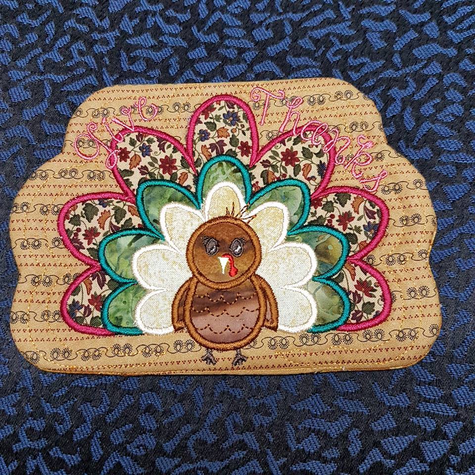 Thanksgiving Turkey Mug Rug 5x7 6x10 7x12 9.5x14 - Sweet Pea Australia In the hoop machine embroidery designs. in the hoop project, in the hoop embroidery designs, craft in the hoop project, diy in the hoop project, diy craft in the hoop project, in the hoop embroidery patterns, design in the hoop patterns, embroidery designs for in the hoop embroidery projects, best in the hoop machine embroidery designs perfect for all hoops and embroidery machines