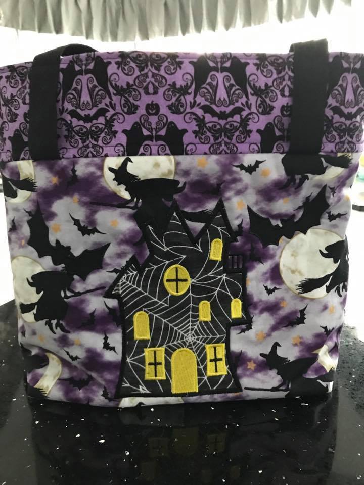 Spooky House Trick or Treat Tote Bag 5x7 - Sweet Pea Australia In the hoop machine embroidery designs. in the hoop project, in the hoop embroidery designs, craft in the hoop project, diy in the hoop project, diy craft in the hoop project, in the hoop embroidery patterns, design in the hoop patterns, embroidery designs for in the hoop embroidery projects, best in the hoop machine embroidery designs perfect for all hoops and embroidery machines