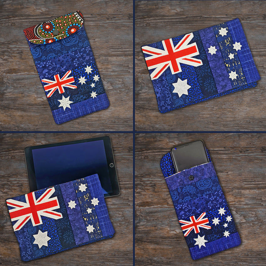 Australian Flag Tablet Cover & Phone Case 5x7 6x10 7x12 and 8x12 - Sweet Pea Australia In the hoop machine embroidery designs. in the hoop project, in the hoop embroidery designs, craft in the hoop project, diy in the hoop project, diy craft in the hoop project, in the hoop embroidery patterns, design in the hoop patterns, embroidery designs for in the hoop embroidery projects, best in the hoop machine embroidery designs perfect for all hoops and embroidery machines