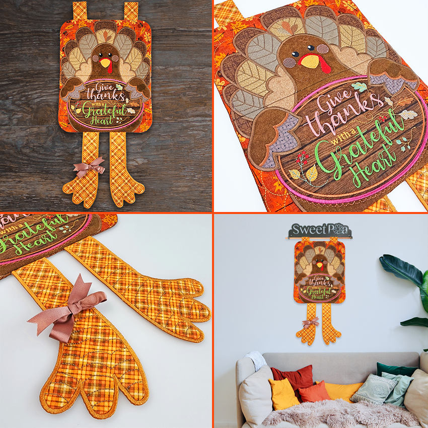 Turkey Hanger 5x7 6x10 7x12 In the hoop machine embroidery designs