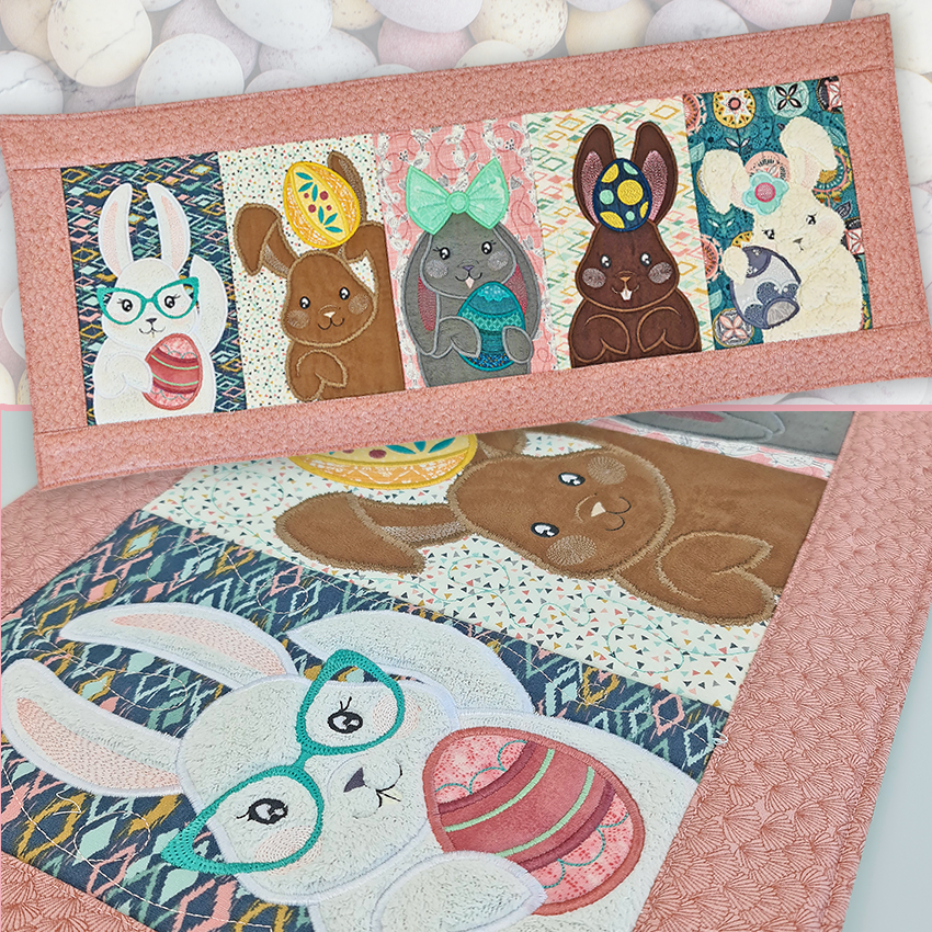 Easter Bunnies and Eggs Table Runner 5x7 6x10 8x12 - Sweet Pea Australia In the hoop machine embroidery designs. in the hoop project, in the hoop embroidery designs, craft in the hoop project, diy in the hoop project, diy craft in the hoop project, in the hoop embroidery patterns, design in the hoop patterns, embroidery designs for in the hoop embroidery projects, best in the hoop machine embroidery designs perfect for all hoops and embroidery machines
