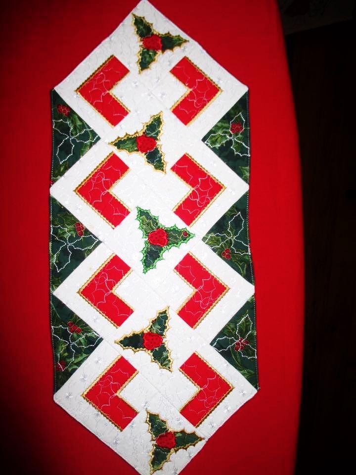 Christmas holly quilt block and table runner 4x4 5x5 6x6 hoop - Sweet Pea Australia In the hoop machine embroidery designs. in the hoop project, in the hoop embroidery designs, craft in the hoop project, diy in the hoop project, diy craft in the hoop project, in the hoop embroidery patterns, design in the hoop patterns, embroidery designs for in the hoop embroidery projects, best in the hoop machine embroidery designs perfect for all hoops and embroidery machines