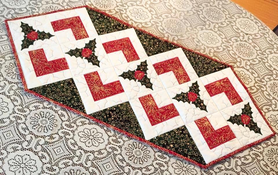 Christmas holly quilt block and table runner 4x4 5x5 6x6 hoop - Sweet Pea Australia In the hoop machine embroidery designs. in the hoop project, in the hoop embroidery designs, craft in the hoop project, diy in the hoop project, diy craft in the hoop project, in the hoop embroidery patterns, design in the hoop patterns, embroidery designs for in the hoop embroidery projects, best in the hoop machine embroidery designs perfect for all hoops and embroidery machines