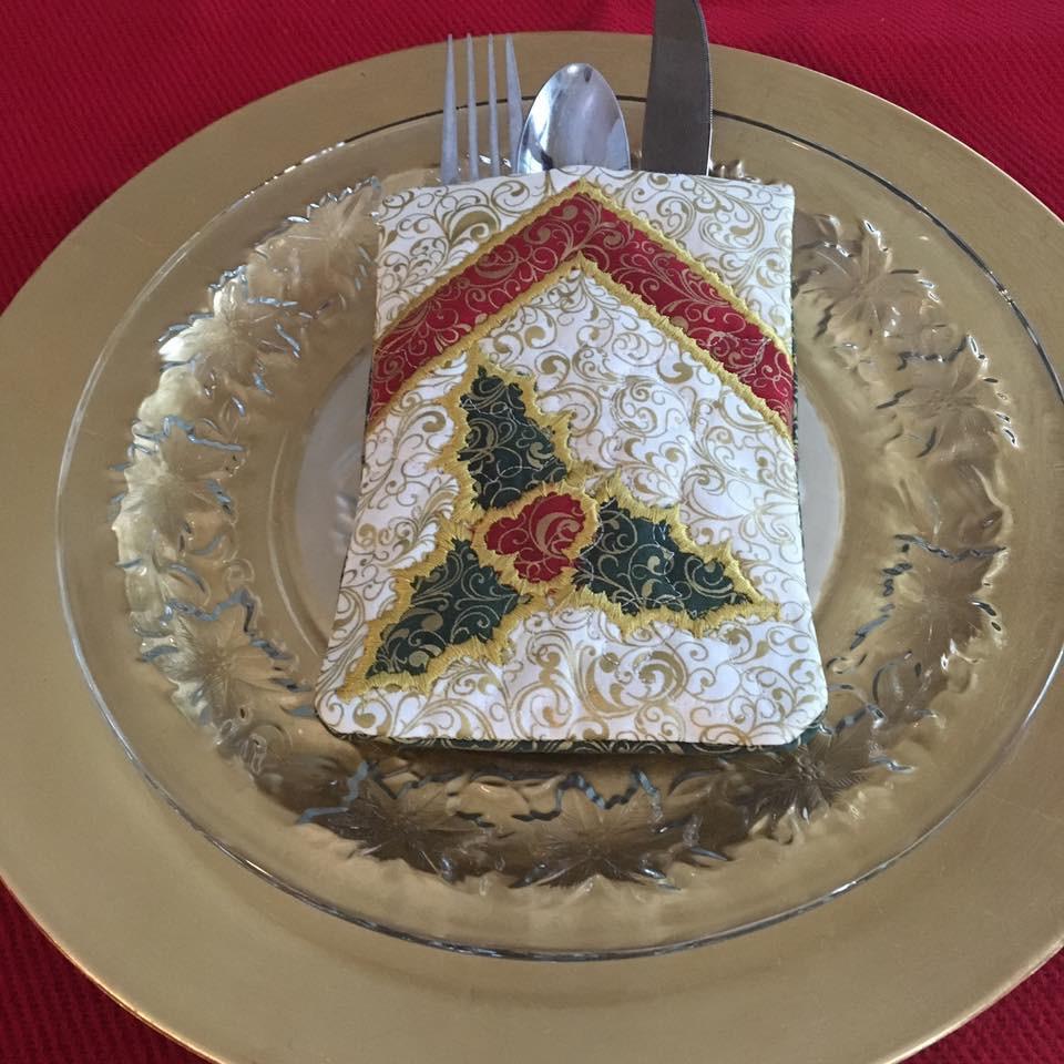 Christmas holly cutlery pocket 5x7 - Sweet Pea Australia In the hoop machine embroidery designs. in the hoop project, in the hoop embroidery designs, craft in the hoop project, diy in the hoop project, diy craft in the hoop project, in the hoop embroidery patterns, design in the hoop patterns, embroidery designs for in the hoop embroidery projects, best in the hoop machine embroidery designs perfect for all hoops and embroidery machines