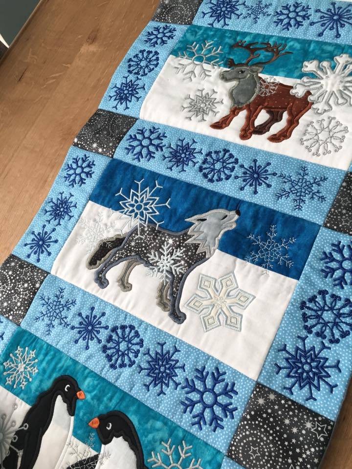 Snowflakes and Animals Quilt Block and Table Runner 6x10 8x12 - Sweet Pea Australia In the hoop machine embroidery designs. in the hoop project, in the hoop embroidery designs, craft in the hoop project, diy in the hoop project, diy craft in the hoop project, in the hoop embroidery patterns, design in the hoop patterns, embroidery designs for in the hoop embroidery projects, best in the hoop machine embroidery designs perfect for all hoops and embroidery machines