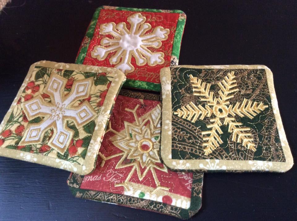 Snowflake Coasters 4x4 5x5 - Sweet Pea Australia In the hoop machine embroidery designs. in the hoop project, in the hoop embroidery designs, craft in the hoop project, diy in the hoop project, diy craft in the hoop project, in the hoop embroidery patterns, design in the hoop patterns, embroidery designs for in the hoop embroidery projects, best in the hoop machine embroidery designs perfect for all hoops and embroidery machines