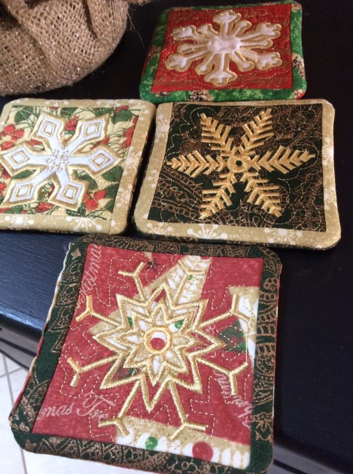 Snowflake Coasters 4x4 5x5 - Sweet Pea Australia In the hoop machine embroidery designs. in the hoop project, in the hoop embroidery designs, craft in the hoop project, diy in the hoop project, diy craft in the hoop project, in the hoop embroidery patterns, design in the hoop patterns, embroidery designs for in the hoop embroidery projects, best in the hoop machine embroidery designs perfect for all hoops and embroidery machines