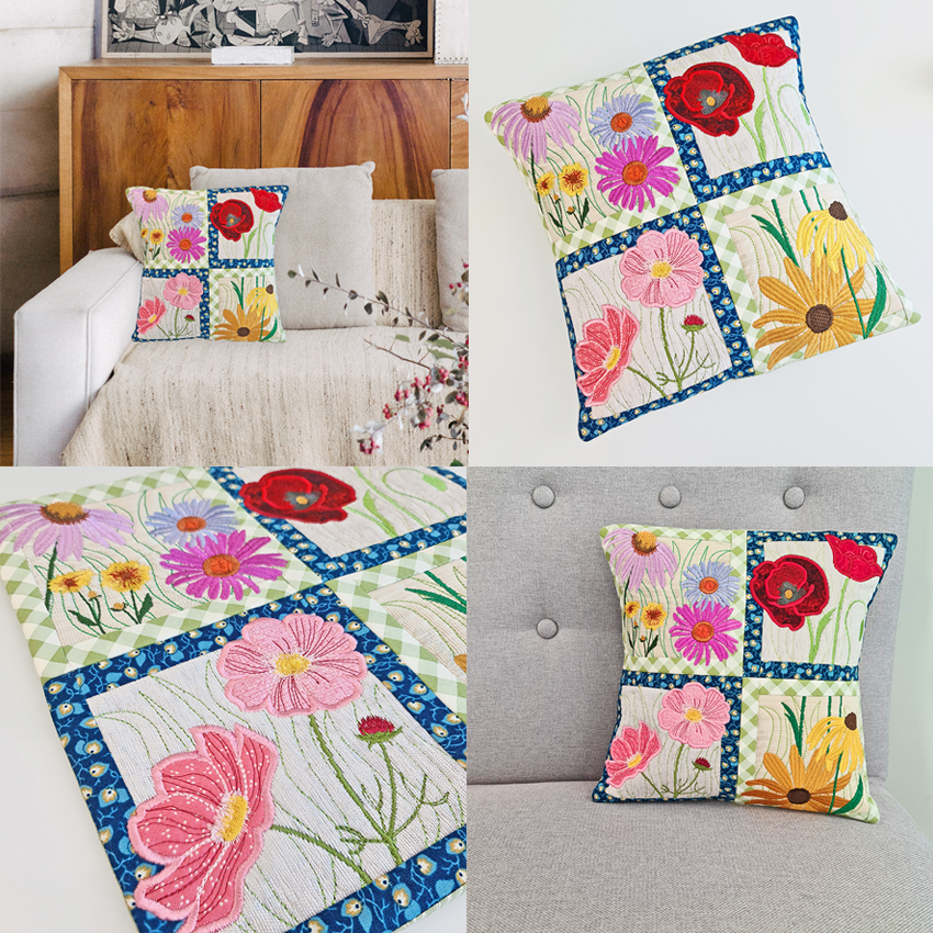 Wildflower Window Cushion 4x4 5x5 6x6 7x7 8x8 - Sweet Pea Australia In the hoop machine embroidery designs. in the hoop project, in the hoop embroidery designs, craft in the hoop project, diy in the hoop project, diy craft in the hoop project, in the hoop embroidery patterns, design in the hoop patterns, embroidery designs for in the hoop embroidery projects, best in the hoop machine embroidery designs perfect for all hoops and embroidery machines