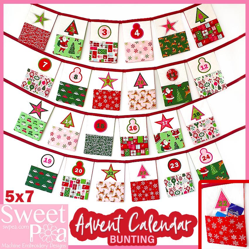 Advent Calendar Christmas Bunting 5x7 - Sweet Pea Australia In the hoop machine embroidery designs. in the hoop project, in the hoop embroidery designs, craft in the hoop project, diy in the hoop project, diy craft in the hoop project, in the hoop embroidery patterns, design in the hoop patterns, embroidery designs for in the hoop embroidery projects, best in the hoop machine embroidery designs perfect for all hoops and embroidery machines