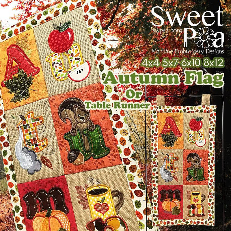 Autumn Flag or Table Runner 4x4 5x7 6x10 8x12 - Sweet Pea