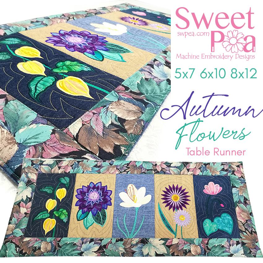 Autumn Flowers Table Runner 5x7 6x10 8x12 - Sweet Pea Australia In the hoop machine embroidery designs. in the hoop project, in the hoop embroidery designs, craft in the hoop project, diy in the hoop project, diy craft in the hoop project, in the hoop embroidery patterns, design in the hoop patterns, embroidery designs for in the hoop embroidery projects, best in the hoop machine embroidery designs perfect for all hoops and embroidery machines