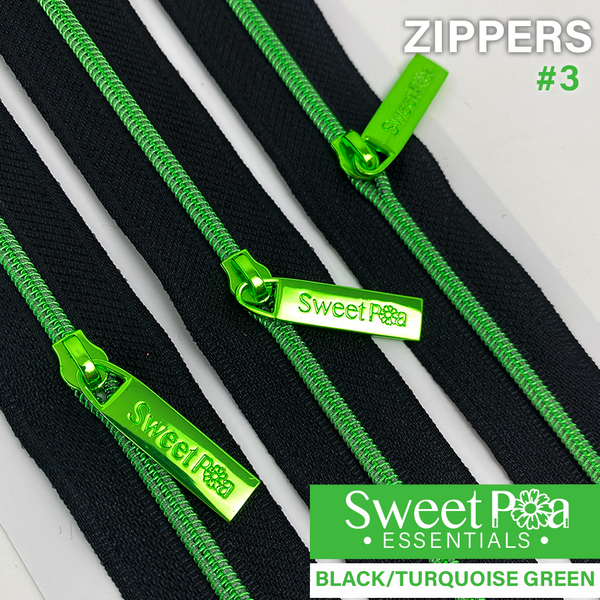 Sweet Pea #3 Zippers - BLACK/TURQUOISE GREEN | Sweet Pea.