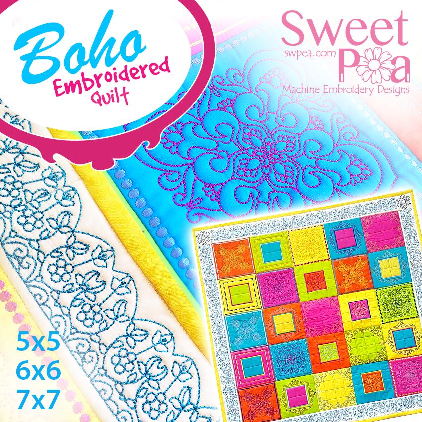 Boho Embroidered Quilt 5x5 6x6 7x7 - Sweet Pea Australia In the hoop machine embroidery designs. in the hoop project, in the hoop embroidery designs, craft in the hoop project, diy in the hoop project, diy craft in the hoop project, in the hoop embroidery patterns, design in the hoop patterns, embroidery designs for in the hoop embroidery projects, best in the hoop machine embroidery designs perfect for all hoops and embroidery machines