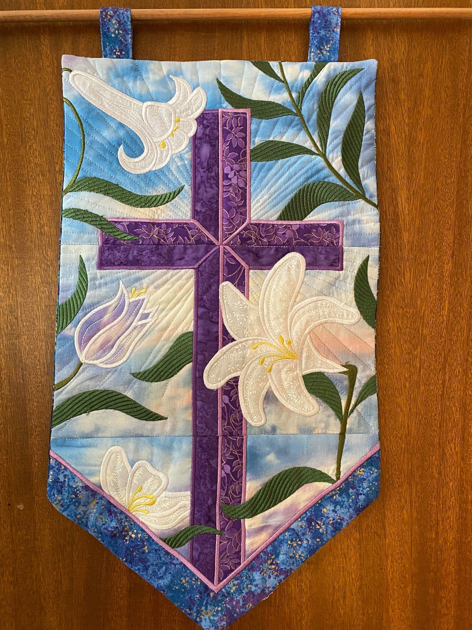 Cross and Easter Lilies Wall Hanging 5x7 6x10 7x12 - Sweet Pea Australia In the hoop machine embroidery designs. in the hoop project, in the hoop embroidery designs, craft in the hoop project, diy in the hoop project, diy craft in the hoop project, in the hoop embroidery patterns, design in the hoop patterns, embroidery designs for in the hoop embroidery projects, best in the hoop machine embroidery designs perfect for all hoops and embroidery machines