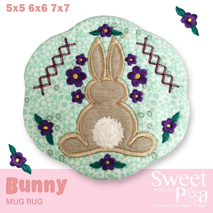Bunny Mug Rug 5x5 6x6 7x7 - Sweet Pea Australia In the hoop machine embroidery designs. in the hoop project, in the hoop embroidery designs, craft in the hoop project, diy in the hoop project, diy craft in the hoop project, in the hoop embroidery patterns, design in the hoop patterns, embroidery designs for in the hoop embroidery projects, best in the hoop machine embroidery designs perfect for all hoops and embroidery machines