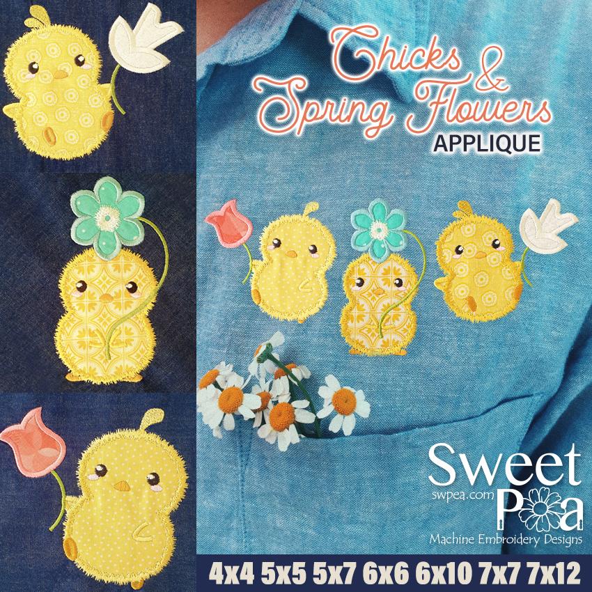Chicks & Spring Flowers Applique Design 4x4 5x5 5x7 6x6 6x10 7x7 7x12 - Sweet Pea Australia In the hoop machine embroidery designs. in the hoop project, in the hoop embroidery designs, craft in the hoop project, diy in the hoop project, diy craft in the hoop project, in the hoop embroidery patterns, design in the hoop patterns, embroidery designs for in the hoop embroidery projects, best in the hoop machine embroidery designs perfect for all hoops and embroidery machines