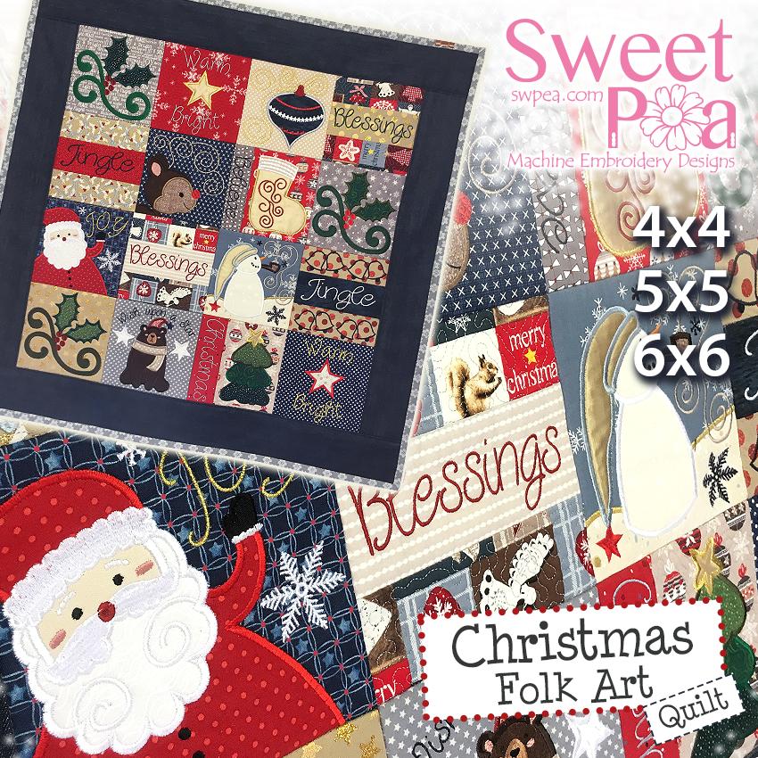 Christmas Folk Art Quilt 4x4 5x5 6x6 - Sweet Pea Australia In the hoop machine embroidery designs. in the hoop project, in the hoop embroidery designs, craft in the hoop project, diy in the hoop project, diy craft in the hoop project, in the hoop embroidery patterns, design in the hoop patterns, embroidery designs for in the hoop embroidery projects, best in the hoop machine embroidery designs perfect for all hoops and embroidery machines