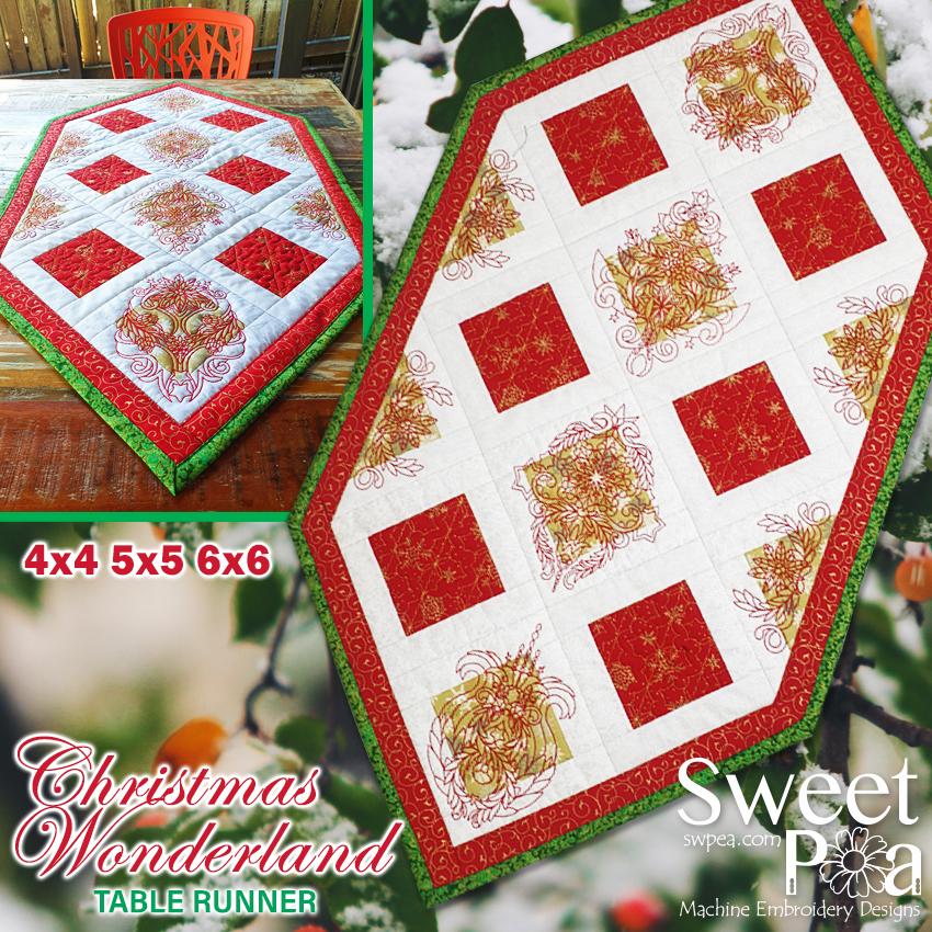 Christmas Wonderland Table Runner 4x4 5x5 6x6 - Sweet Pea Australia In the hoop machine embroidery designs. in the hoop project, in the hoop embroidery designs, craft in the hoop project, diy in the hoop project, diy craft in the hoop project, in the hoop embroidery patterns, design in the hoop patterns, embroidery designs for in the hoop embroidery projects, best in the hoop machine embroidery designs perfect for all hoops and embroidery machines