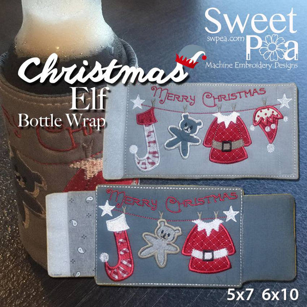 Christmas Elf bottle wrap or stubbie cooler 5x7 and 6x10 - Sweet Pea