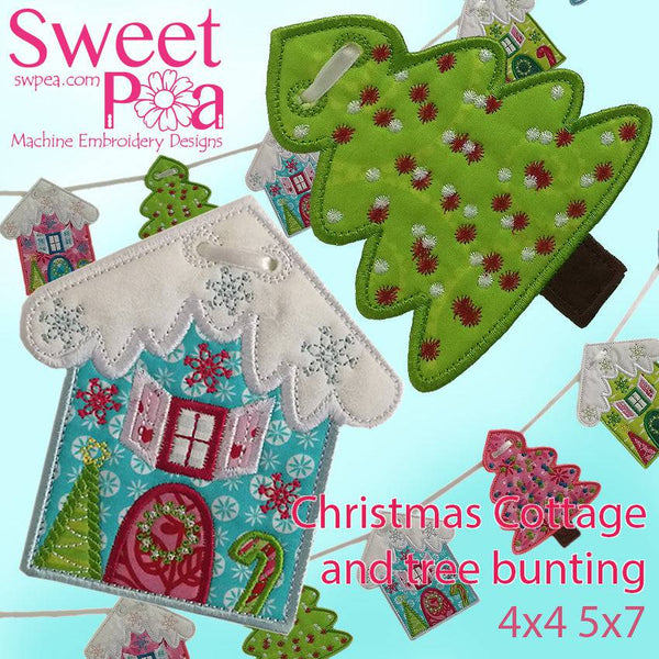 Christmas cottage and tree bunting 4x4 and 5x7 - Sweet Pea