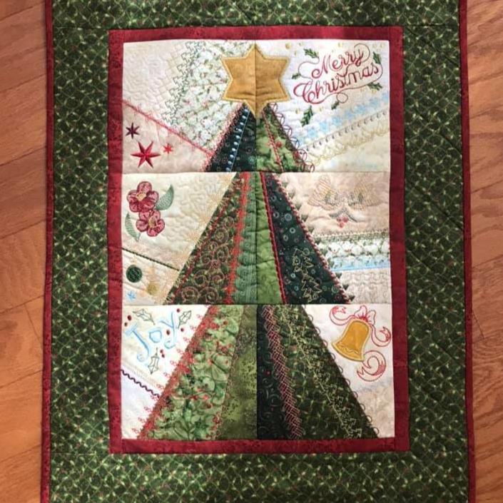 Patchwork Christmas Tree Wall Hanging / Runner 4x4 5x5 6x6 - Sweet Pea Australia In the hoop machine embroidery designs. in the hoop project, in the hoop embroidery designs, craft in the hoop project, diy in the hoop project, diy craft in the hoop project, in the hoop embroidery patterns, design in the hoop patterns, embroidery designs for in the hoop embroidery projects, best in the hoop machine embroidery designs perfect for all hoops and embroidery machines