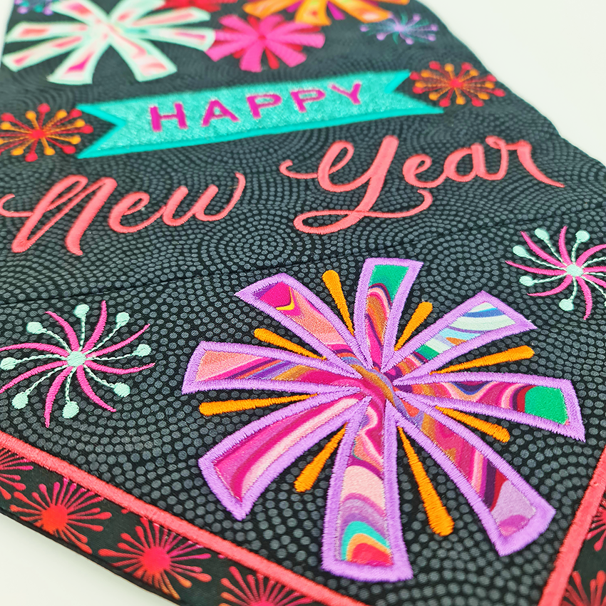 Happy New Year Flag 5x7 6x10 7x12 - Sweet Pea Australia In the hoop machine embroidery designs. in the hoop project, in the hoop embroidery designs, craft in the hoop project, diy in the hoop project, diy craft in the hoop project, in the hoop embroidery patterns, design in the hoop patterns, embroidery designs for in the hoop embroidery projects, best in the hoop machine embroidery designs perfect for all hoops and embroidery machines