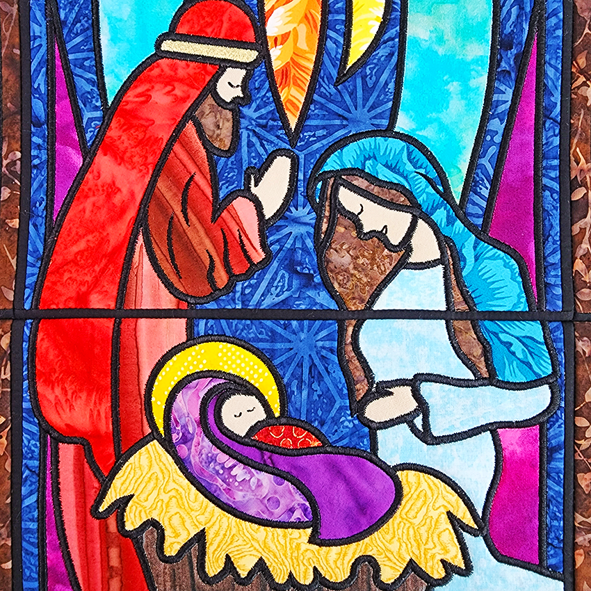 Christmas Nativity Stained Glass Window Hanger 5x7 6x10 7x12 In the hoop machine embroidery designs