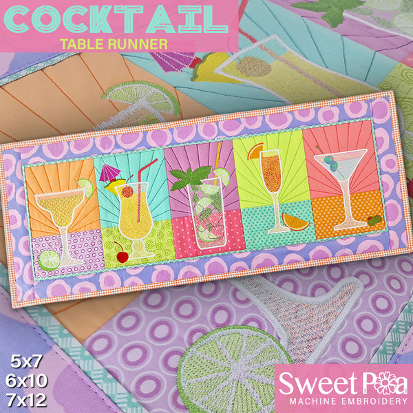 Cocktail Table Runner 5x7 6x10 7x12 - Sweet Pea In The Hoop Machine Embroidery Design