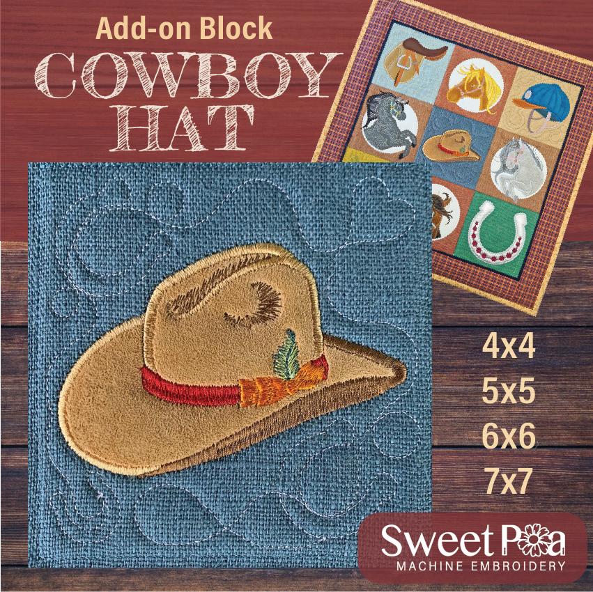 Cowboy Hat Add-on Block 4x4 5x5 6x6 7x7 - Sweet Pea Australia In the hoop machine embroidery designs. in the hoop project, in the hoop embroidery designs, craft in the hoop project, diy in the hoop project, diy craft in the hoop project, in the hoop embroidery patterns, design in the hoop patterns, embroidery designs for in the hoop embroidery projects, best in the hoop machine embroidery designs perfect for all hoops and embroidery machines